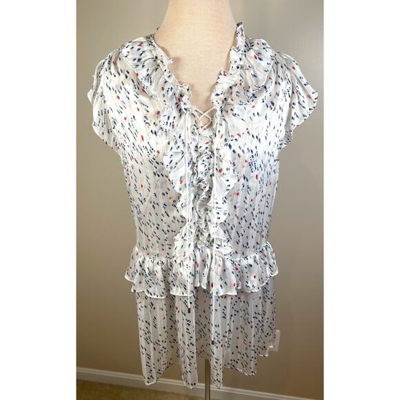 Sabina Musayev White Dot Sun Ruffle Lace Front Metallic Mini Dress Size XS - Picture 3 of 8